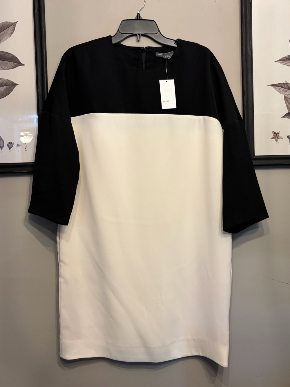 NWT Vince Colorblock Bracelet Sleeve Shift Jersey Dress Off White Black Size S